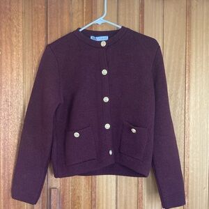 Zara NWT burgundy cropped sweater cardigan, size Large